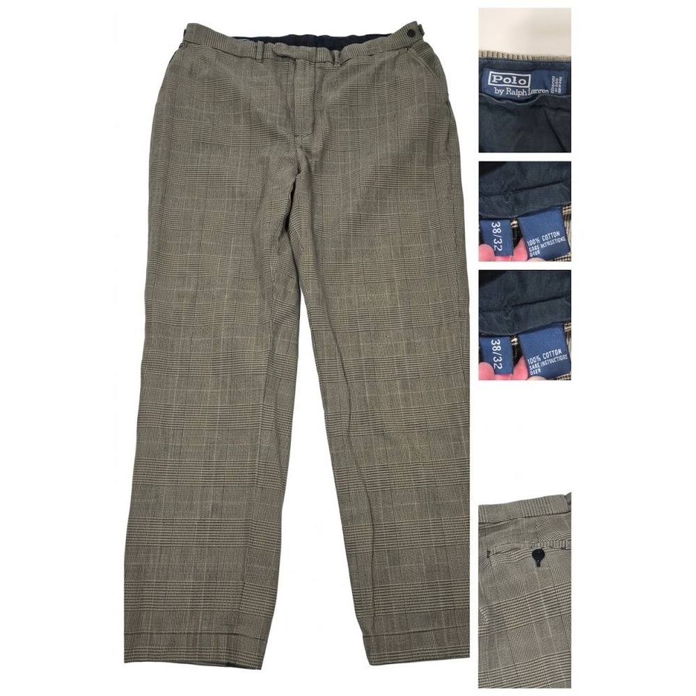Vintage Polo Ralph Lauren Mens 38x32 Plaid Pants Glen Check Flat Front Prep 90s